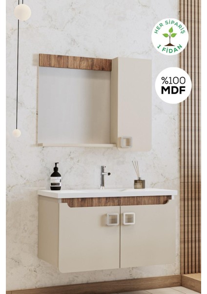 Banyo Selvi 65 cm Demonte Banyo Dolabı Aynalı Dolaplı Üst Dolap Lavabo