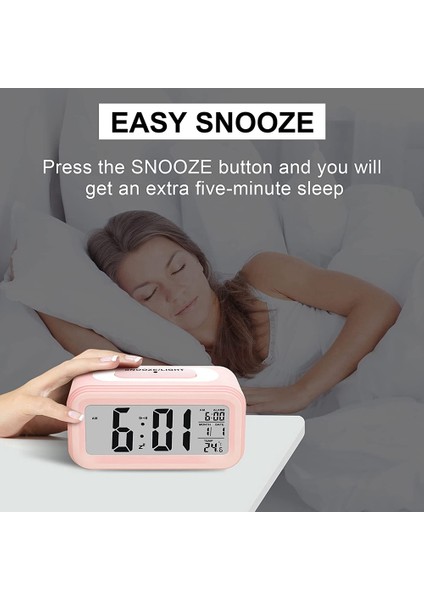 Dijital Çalar Saat, LED Çalar Saat, Pille Çalışan Sessiz Alarmlı Seyahat Saati, Pembe (Yurt Dışından) fırsatları