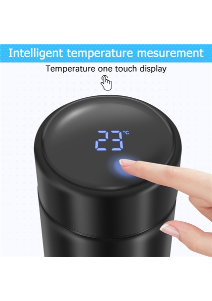 Kahve Fincanları Seyahat Kupaları, 500ML Su Şişesi Vakum Yalıtımlı Bardak, LED Dokunmatik Ekran Sıcaklık Ölçer (Siyah) (Yurt Dışından) fırsatları