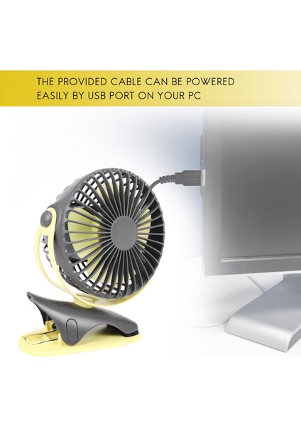 4000 Mah Taşınabilir Soğutma Mini USB Fan 4 Hız 360 Derece Çok Yönlü Rotasyon Şarj Edilebilir Hava Fanı USB Şarj Masaüstü Klip Fan (Yurt Dışından)