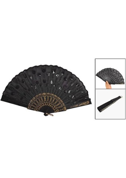 Siyah Plastik Çerçeve Nakış Çiçek Detay Katlanır El Yelpazesi (Yurt Dışından) fiyatları