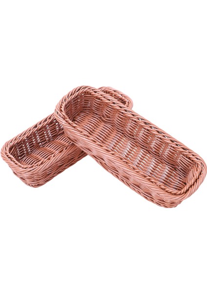 2 Adet Rattan Plastik Sepet Çatal Bıçak Takımı Sepeti Dikdörtgen Saklama Kutusu Çatal Çatal Çubuklarını Ekmek Kek Meyve Depolama (Yurt Dışından)