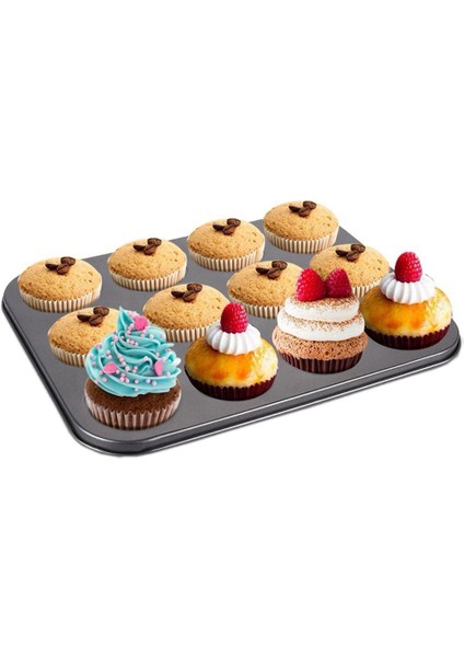 Ağır Hizmet Tipi Karbon Çelik Kek Pişirme Tepsisi, 12 Mini Fincan Kek Şekilli Kek Tavası, Kek Pişirme Tepsisi, Kek Kalıbı (Yurt Dışından) fiyatları
