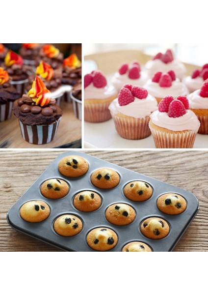 Ağır Hizmet Tipi Karbon Çelik Kek Pişirme Tepsisi, 12 Mini Fincan Kek Şekilli Kek Tavası, Kek Pişirme Tepsisi, Kek Kalıbı (Yurt Dışından) fırsatları