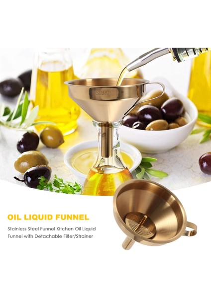 Paslanmaz Çelik Huni Mutfak Yağı Sıvı Hunisi, Konserve Için Çıkarılabilir Filtre/süzgeçli - Altın (Yurt Dışından) indirimleri