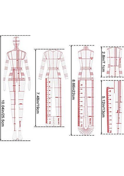 Moda Çizimi Cetvel Kroki Şablonu Dikiş Cetveli Insansı Desen Ölçme Giysileri, B (Yurt Dışından)