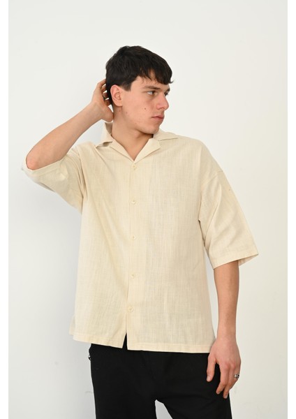 R-3954 Arka Imagınary Nakışlı Keten Gömlek