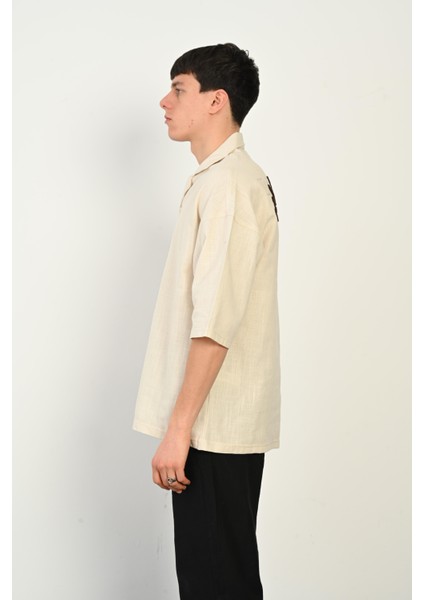 R-3954 Arka Imagınary Nakışlı Keten Gömlek fiyatları