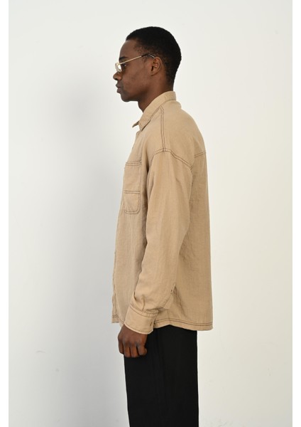 R-3965 Çift Cep Detaylı Ayaklı Yaka Uzun Kol Gömlek modelleri