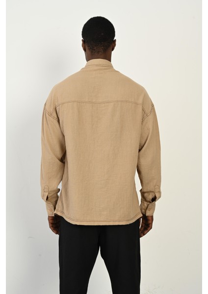 R-3965 Çift Cep Detaylı Ayaklı Yaka Uzun Kol Gömlek indirimleri