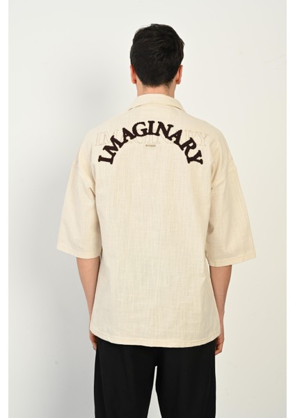 R-3954 Arka Imagınary Nakışlı Keten Gömlek modelleri