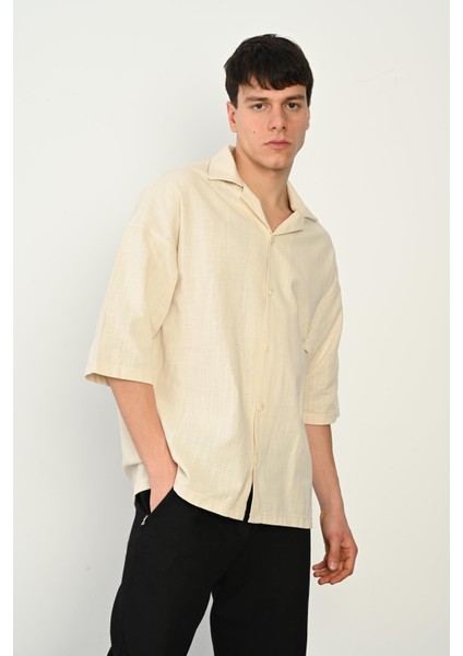 R-3954 Arka Imagınary Nakışlı Keten Gömlek indirimleri