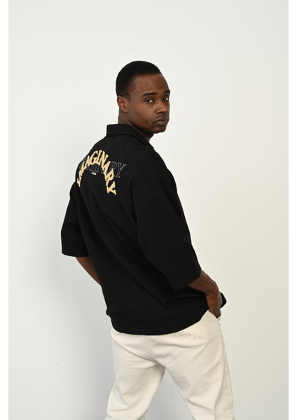 R-3954 Arka Imagınary Nakışlı Keten Gömlek