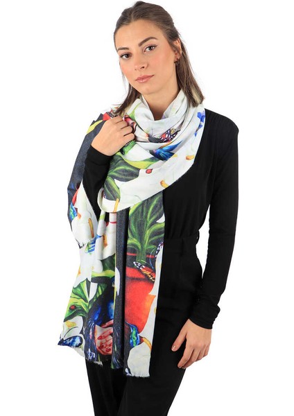 Beyaz Frida Desen Kışlık Şal fiyatları