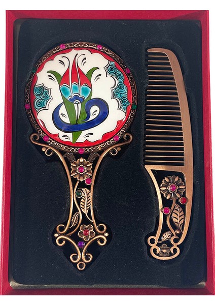Lale ve Vav Iznik Çinili Ayna Seti