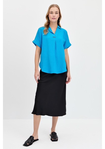 Kadın Önü Tokalı Bluz Mavi modelleri