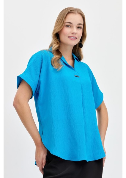 Kadın Önü Tokalı Bluz Mavi indirimleri