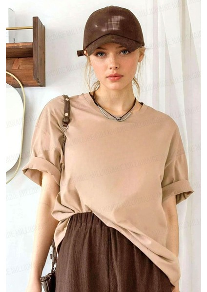 Teenage Millionaire Kadın Camel Basic Düz Baskısız Oversize Salas Boyfriend T-Shirt fiyatları