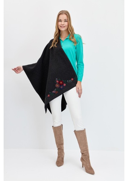Kadın Çiçek Işlemeli Triko Şal K.füme fırsatları
