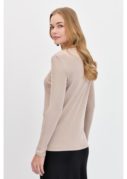 Kadın Omzu ve Yakası Iğne Işli Pamuklu Bluz Vizon fırsatları