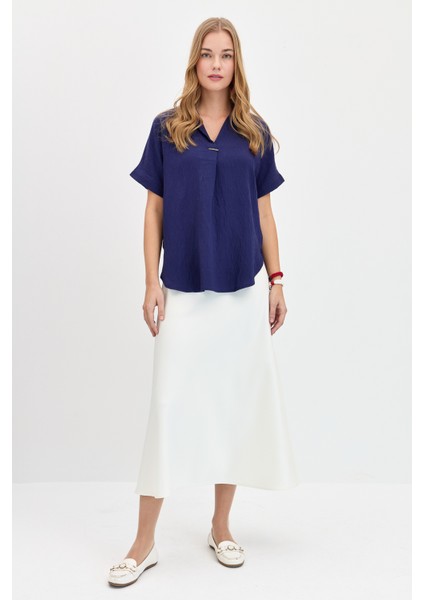 Kadın Önü Tokalı Bluz Lacivert fiyatları