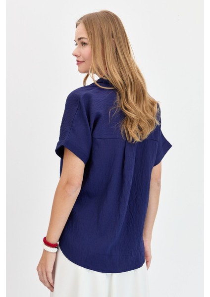 Kadın Önü Tokalı Bluz Lacivert modelleri