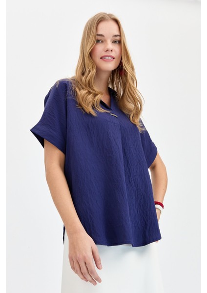 Kadın Önü Tokalı Bluz Lacivert indirimleri
