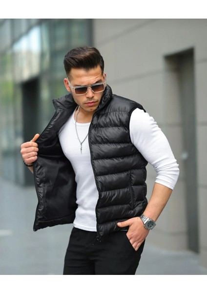 Unisex Siyah Elyaf Dolgulu Şişme Yelek
