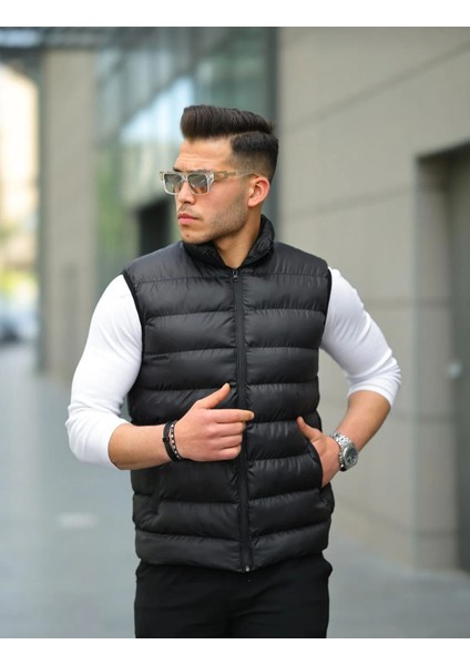 Unisex Siyah Elyaf Dolgulu Şişme Yelek