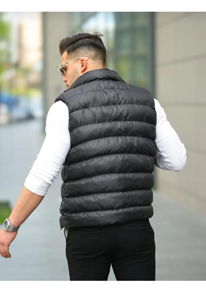 Unisex Siyah Elyaf Dolgulu Şişme Yelek