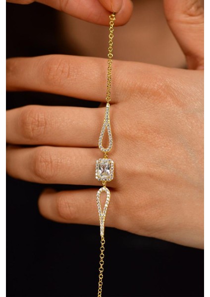 Zirkon Taşlı Gold Tektaş Baget Gümüş Bileklik fiyatları
