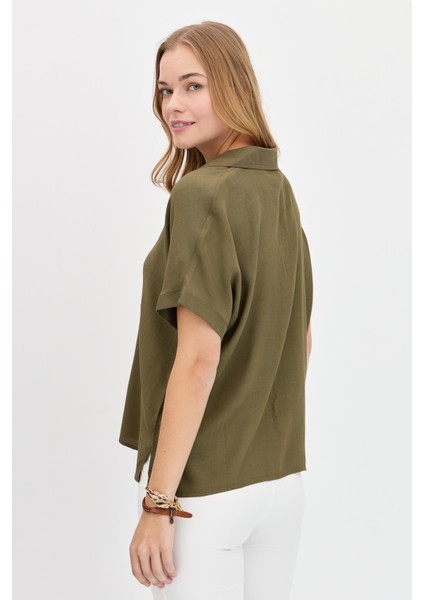 Kadın Önü Broşlu Maroken Gömlek Haki fırsatları