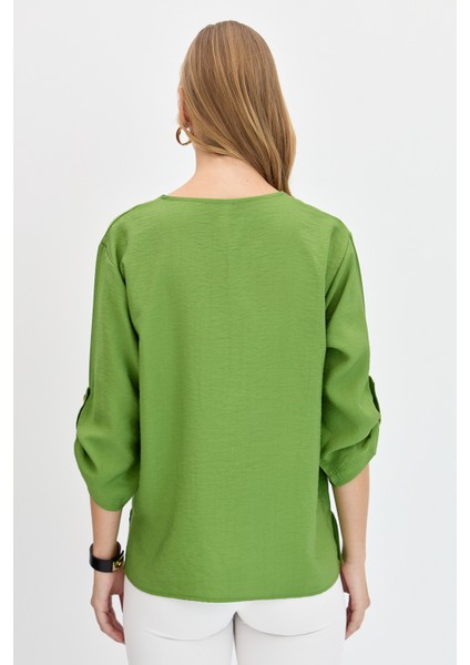 Kadın Açma Yaka Yakası Etnik Nakışlı Gömlek Yeşil indirimleri