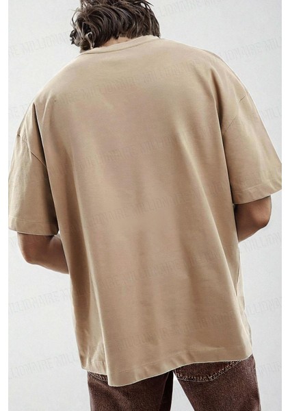 Erkek Free Life Camel Bisiklet Yaka Oversize Salas T-Shirt