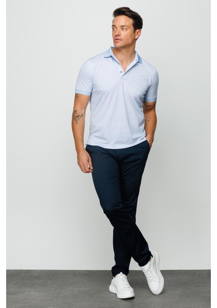 Erkek Polo Yaka Keten Baskılı T-Shirt A.Mavi fırsatları