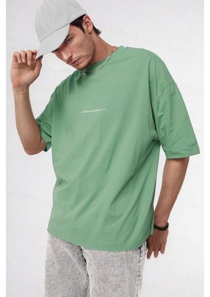 Erkek Dreamer Açık Yeşil Baskılı Oversize Salas Boyfriend T-Shirt