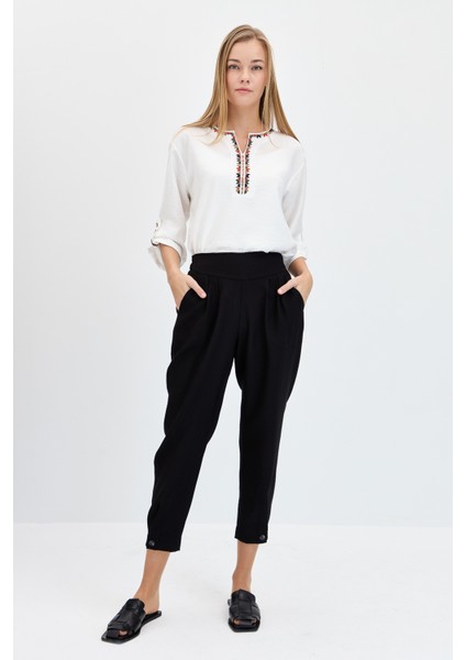 Kadın Açma Yaka Yakası Etnik Nakışlı Gömlek Ekru modelleri