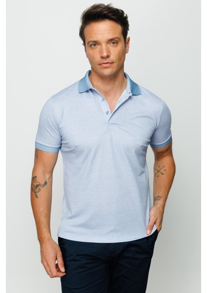 Erkek Polo Yaka Keten Baskılı T-Shirt K.Mavi fiyatları