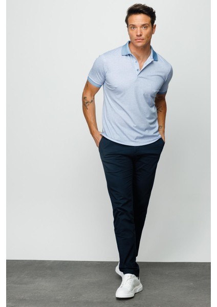 Erkek Polo Yaka Keten Baskılı T-Shirt K.Mavi modelleri