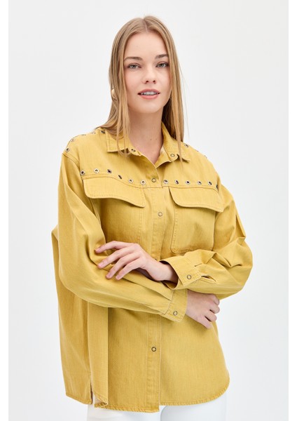 Kadın Kuşgözü Zımbalı Kapaklı Cepli Pamuk Gömlek S.zeytin fiyatları