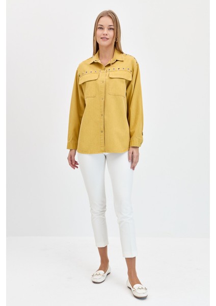 Kadın Kuşgözü Zımbalı Kapaklı Cepli Pamuk Gömlek S.zeytin modelleri