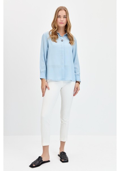 Kadın Önü Broşlu Maroken Gömlek B.mavi fiyatları