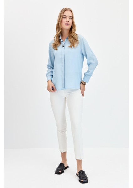 Kadın Önü Broşlu Maroken Gömlek B.mavi modelleri