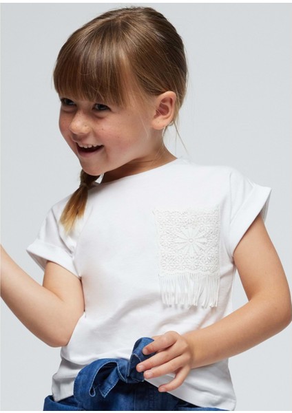 Kız Çocuk Tshirt - Mayoral - Beyaz - 7 Yaş