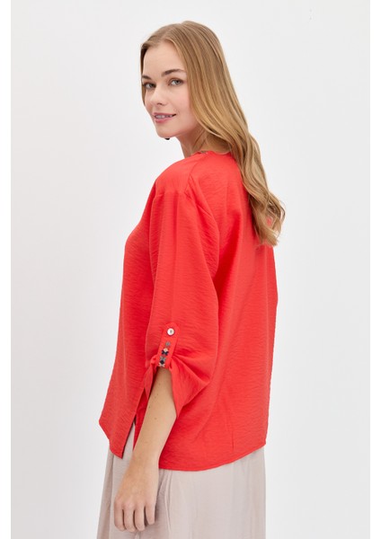 Kadın Açma Yaka Yakası Etnik Nakışlı Gömlek Mercan indirimleri