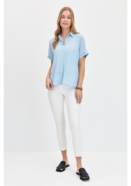 Kadın Önü Broşlu Maroken Gömlek B.mavi indirimleri