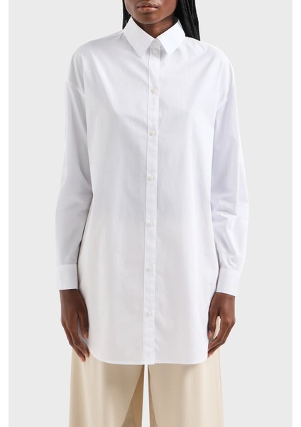 Pamuklu Loose Fit Uzun Poplin Gömlek Bayan Gömlek 3DYC12 YN3NZ 1000