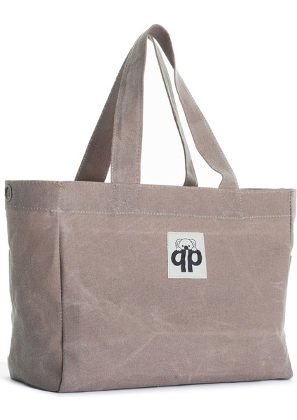 Qp Ronda Tote Bag Kadın Bej Mumlu Kanvas El ve Omuz Çantası