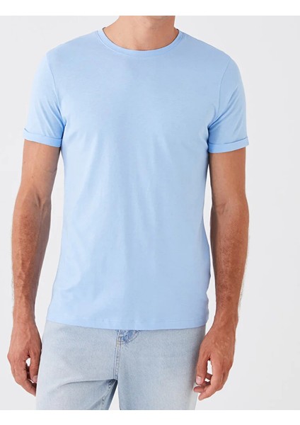 Erkek Mavi Pamuk Bisiklet Yaka Kısa Kollu Tişört fiyatları
