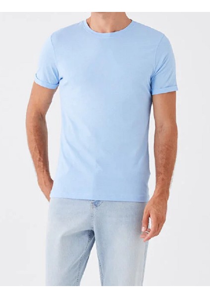 Erkek Mavi Pamuk Bisiklet Yaka Kısa Kollu Tişört modelleri